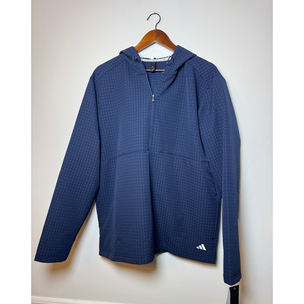 NWT Adidas Mens Navy Blue Textured Waffle Knit Quarter Zip Hoodie ADVR0996 L